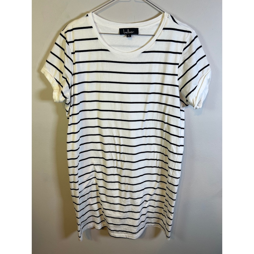 Lulus Womens T-Shirt Dress Striped Cotton Blend White Black Size L